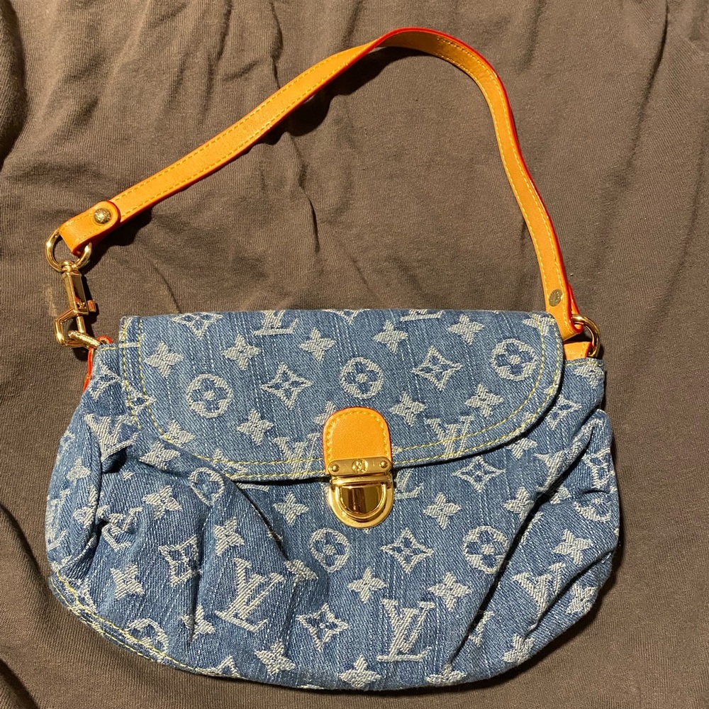 Stylish denim Women's Bag with gold long strap